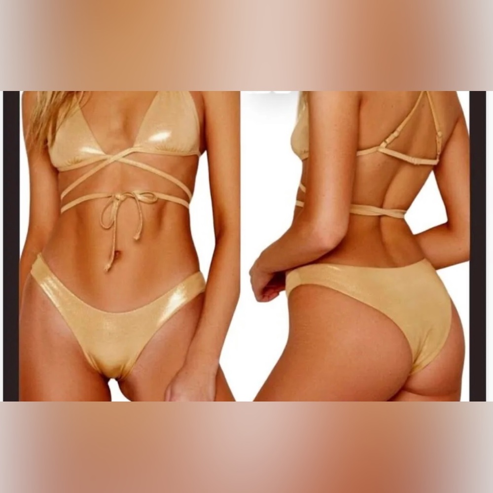 REVIBE BY DIPPIN DAISY'S Vibe Wrap Gold Triangle Top & Bottom S/M NWT